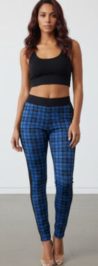 I.N.C. International Concepts Women's Blue Plaid High-Waisted Leggings